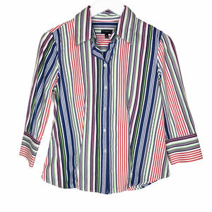 Talbots Striped Button Up Shirt 3/4 Sleeves
